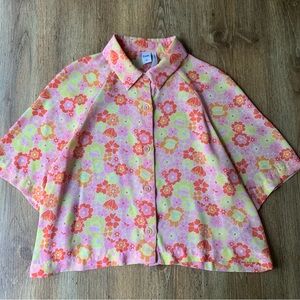 Simons Twik Cropped Floral Blouse Button Down Shirt